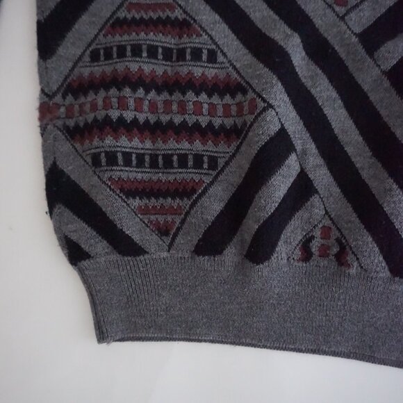 Vintage Toscano Gray Geometric Pattern Sweater Eclectic Grandpa Retro Mens 3D L - Picture 6 of 10